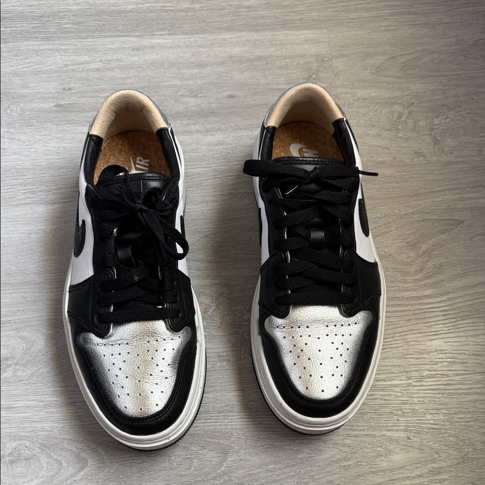 Black Silver and White Low-Top Sneakers
